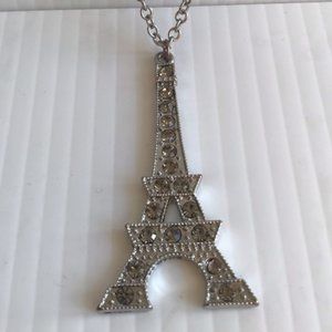 Trendy Eiffel Tower with gems long chain necklace